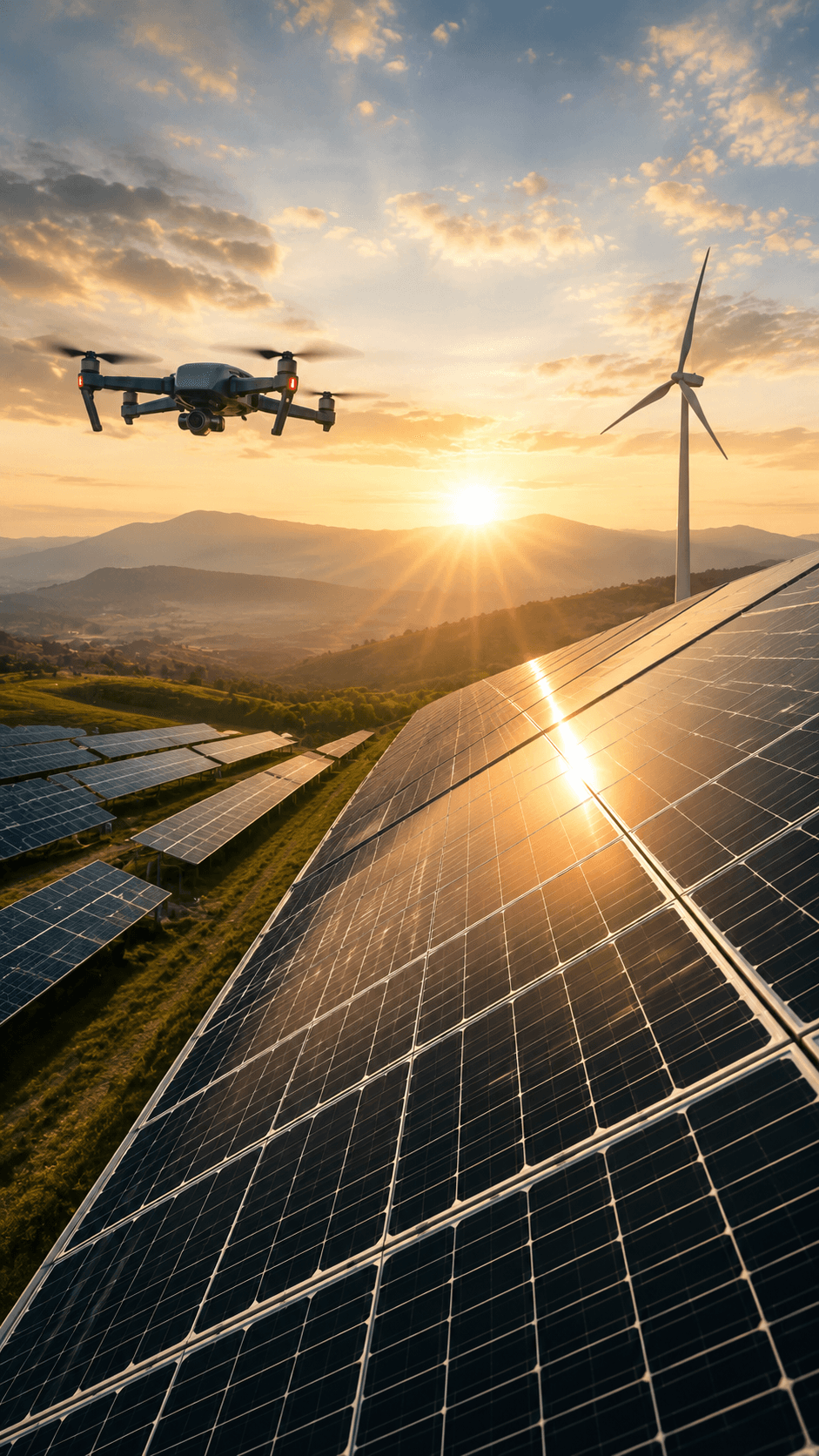 Güneş enerjisi santrali üzerinde uçuş yapan SunLove drone'u